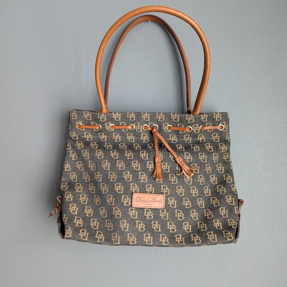 Dooney & Bourke Brown Monogram Tote Bag - logo with brown leather